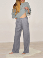 Pantalon décontracté en coton de poche élastique à cordon de couleur unie pour les femmes