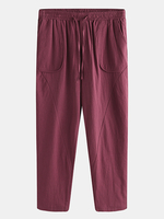 Pantalon décontracté en coton pour homme avec cordon de serrage couleur pure