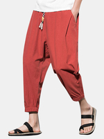 Pantalon décontracté en coton vintage pour homme,  lin,  couleur unie,  coupe ample