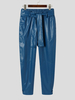Pantalon décontracté en cuir artificiel avec ceinture pour hommes avec poches