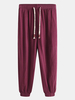 Pantalon décontracté en lin de coton lâche fermé de couleur unie pour hommes