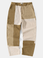 Pantalon décontracté en velours côtelé à blocs de couleurs pour hommes