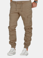 Pantalon décontracté slim de couleur unie à taille élastique pour hommes