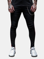 Pantalon décontracté sport avec chaîne en fer respirant et décoré à rayures