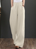 Pantalon décontracté uni 100% coton à jambes larges et à plis larges pour femmes