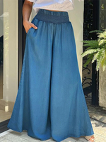 Pantalon décontracté uni en denim à jambes larges et larges pour femmes