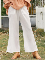 Pantalon de jambe évasé uni à cordon de serrage pour femme de couleur unie