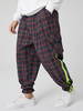 Pantalon de jogging à taille élastique à carreaux vintage pour homme avec poche