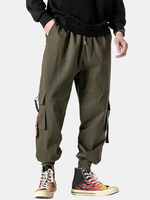 Pantalon de jogging cargo en coton avec cordon de serrage à revers pour homme