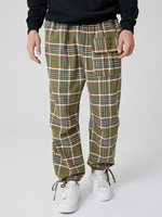 Pantalon de jogging décontracté en coton à carreaux à plusieurs poches avec cordon de serrage à la taille élastique