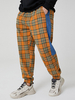 Pantalon de jogging en coton à carreaux avec cordon de serrage et patchwork pour hommes