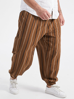 Pantalon de jogging en coton à taille moyenne à imprimé rayé vintage pour hommes de grande taille