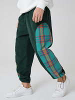 Pantalon de jogging en velours côtelé à carreaux avec poche à cordon de serrage et taille élastique
