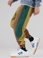 Pantalon de jogging en velours côtelé tricolore avec poche et cordon de serrage pour homme