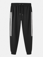 Pantalon de jogging noir sport à rayures latérales en coton pour homme avec poche