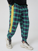 Pantalon de jogging pour homme avec cordon de serrage et patchwork à carreaux