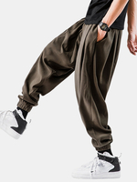 Pantalon de jogging pour homme en coton de couleur unie avec cordon de serrage à taille moyenne