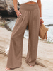 Pantalon de loisirs en coton à jambe large avec poche à fronces unie