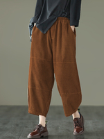 Pantalon de loisirs taille élastique ample en velours côtelé Vintage Harlan pour femmes