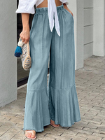 Pantalon de loisirs uni à volants et à jambe large