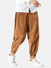 Pantalon de mouche à glissière lâche solide en coton velours côtelé pour homme avec poche