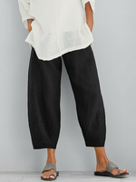 Pantalon de pantalon taille élastique en coton de couleur unie pour femmes