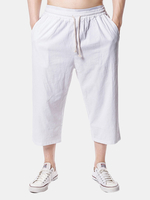Pantalon de plage décontracté en lin long au mollet