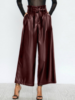 Pantalon de poche à taille large avec ceinture à taille haute pour femmes