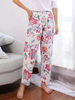 Pantalon de pyjama décontracté à taille élastique à imprimé floral en coton