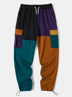 Pantalon de rue à cordon de serrage avec poches latérales en patchwork pour hommes