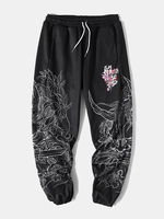 Pantalon de rue à cordon élastique de style chinois avec motif de fleurs pour hommes