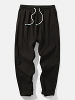 Pantalon de survêtement à cordon de serrage lâche 100 % coton à couture unie pour hommes