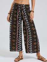 Pantalon de survêtement à jambe large taille haute élastique imprimé ethnique bohême pour femme