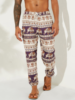 Pantalon de vacances décontracté imprimé à motif ethnique pour hommes avec éléphant