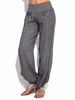 Pantalon de yoga sarouel décontracté taille haute avec bouton de couleur unie
