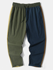 Pantalon droit à cordon de serrage ample en coton patchwork contrasté pour hommes