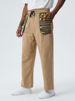 Pantalon droit à cordon de serrage en coton à imprimé géométrique coloré pour hommes