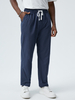 Pantalon droit à cordon de serrage en coton de couleur pure pour hommes avec poche