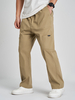 Pantalon droit ample à poches multiples avec coutures de couleur unie pour hommes