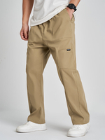 Pantalon droit ample à poches multiples avec coutures de couleur unie pour hommes