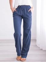 Pantalon droit décontracté à taille élastique pour femmes