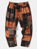 Pantalon droit en coton à motif floral ethnique pour hommes