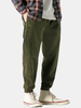 Pantalon droit en velours côtelé vintage de couleur unie avec poches