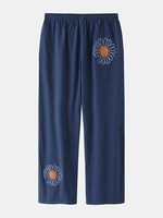 Pantalon droit lâche à taille décontractée brodé floral pour homme