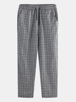 Pantalon droit taille élastique à carreaux pour homme avec poche