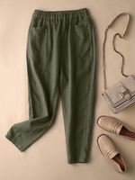 Pantalon en coton décontracté à taille élastique avec poche unie