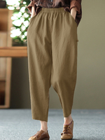 Pantalon en coton décontracté à taille élastique avec poche unie