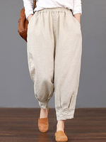 Pantalon en coton lâche taille élastique pour femme