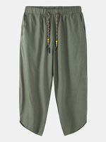 Pantalon en coton pour homme avec cordon de serrage couleur unie Casual Calf Longueur