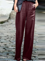 Pantalon en cuir décontracté à taille élastique et à jambes larges pour femmes